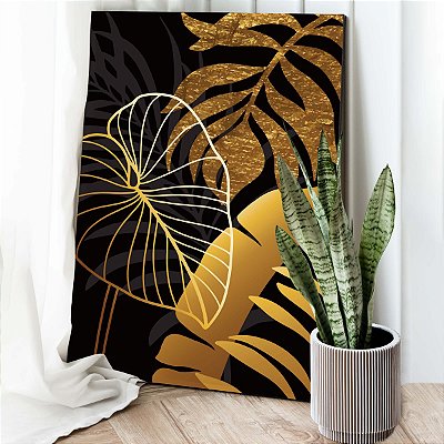 Quadro Decorativo Canvas Folhas e Costela de Adão Abstratas Vertical