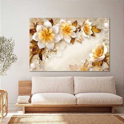 Quadro Decorativo Canvas Floral Flor de Lótus Branca Horizontal