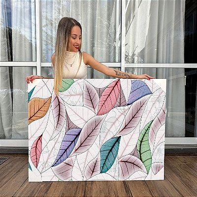 Quadro Decorativo Canvas Folhas Coloridas entre Brancas Abstratas Horizontal