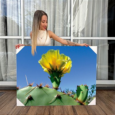 Quadro Decorativo Canvas Natureza Floral Cacto em Flor Amarela Horizontal