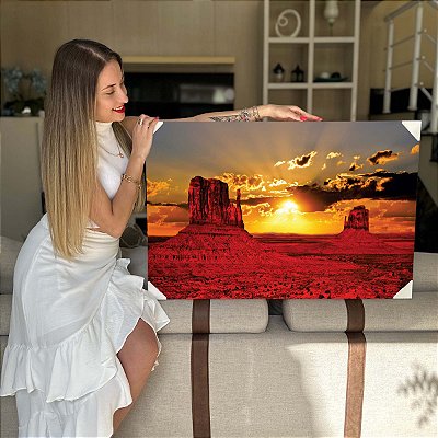 Quadro Decorativo Canvas Paisagem de Por do Sol em meio as Montanhas no Deserto Horizontal