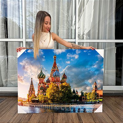 Quadro Decorativo Canvas Paisagem Igreja Catedral de São Basílio Ortodoxa Russa na Praça Vermelha Moscou Horizontal