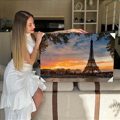 Quadro Decorativo Canvas Paisagem de Entardecer Torre Eiffel em Paris França Horizontal