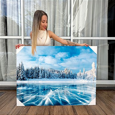 Quadro Decorativo Canvas Paisagem Inverno Lago Congelado com Rachaduras Horizontal