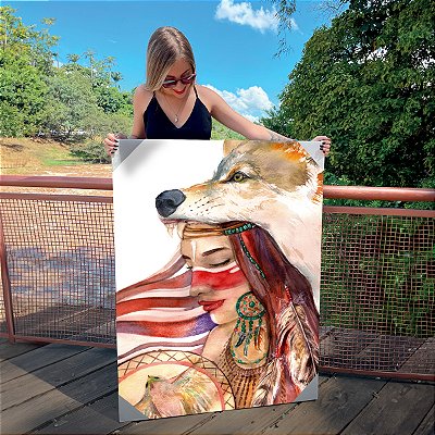 Quadro Decorativo Canvas Índia com Pele de Lobo