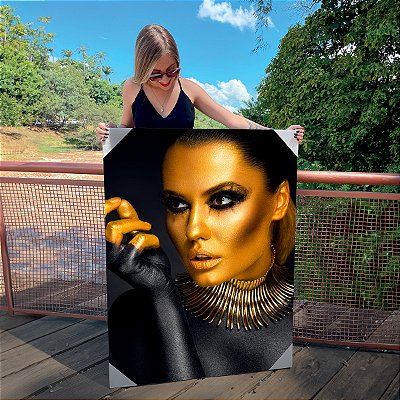 Quadro Decorativo Canvas Mulher Perfil Maquiagem Dourada Vertical