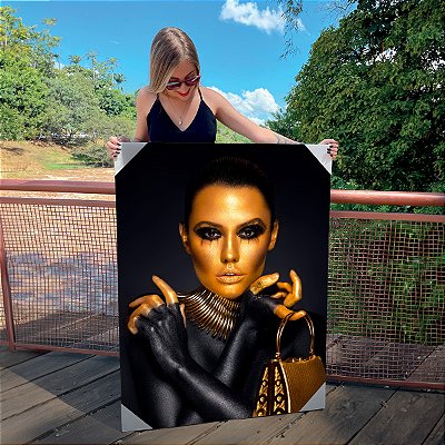 Quadro Decorativo Canvas Mulher Maquiagem Dourada Luxo