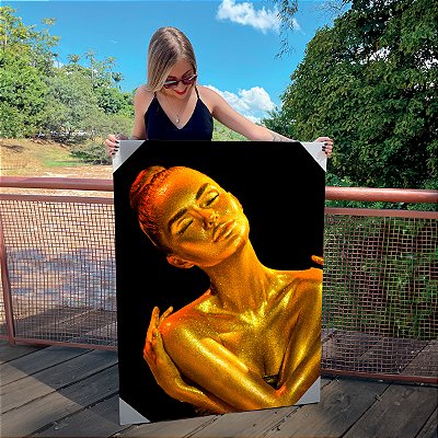 Quadro Decorativo Canvas Mulher Corpo Dourado se Abraçando Luxo