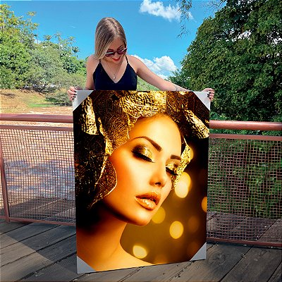 Quadro Decorativo Canvas Mulher Corpo Dourado Olhos Fechados