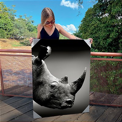 Quadro Decorativo Canvas Animais Rinoceronte Preto e Branco