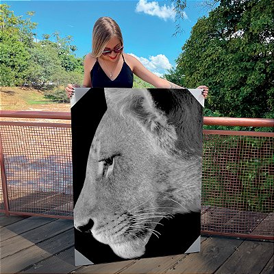 Quadro Decorativo Canvas Animal Silvestre Leoa Perfil Preto e Branco