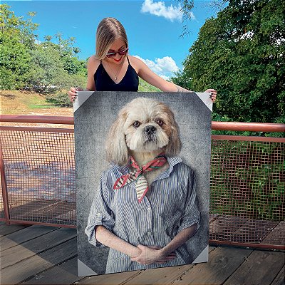 Quadro Decorativo Canvas Cachorro com Camisa e Lenço