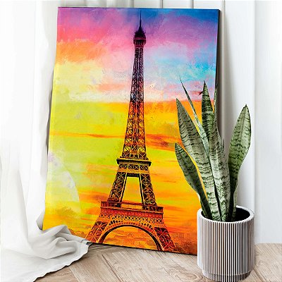 Quadro Decorativo Canvas Monumento Histórico Torre Eiffel Abstrato Colorido