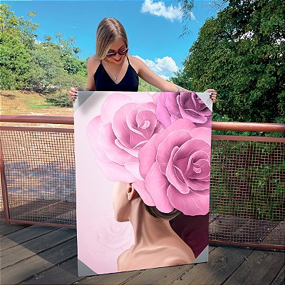 Quadro Decorativo Canvas Beleza Feminina Mulher com Rosas na Cabeça