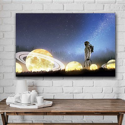 Quadro Decorativo Canvas Composição Abstrata de Astronauta Perdido na Galaxia Horizontal