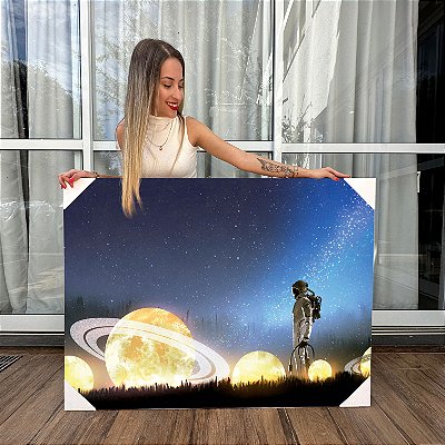 Quadro Decorativo Canvas Composição Abstrata de Astronauta Perdido na Galaxia Horizontal
