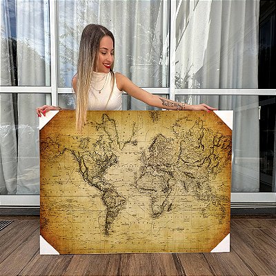 Quadro Decorativo Canvas Abstrato Mapa Mundi Modelo Antigo Horizontal