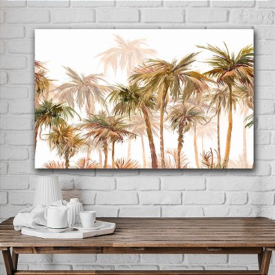 Quadro Decorativo Flutuante Paisagem Pintura Á Pincel De Palmeiras Horizontal