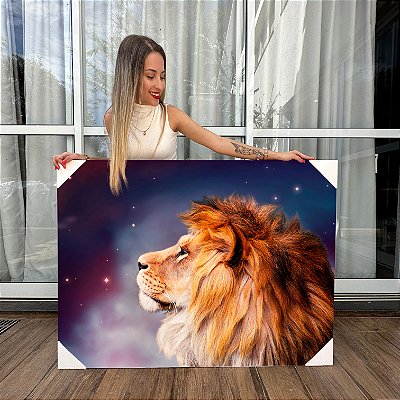 Quadros Decorativos Canvas Animais Leão Africano No Espaço Sideral Horizontal
