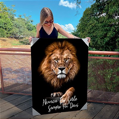 Quadro Decorativo Canvas Leão Colorido Nunca Foi Sorte Sempre Foi Deus Vertical