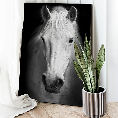 Quadro Decorativo Canvas Animal Cavalo Preto e Branco Vertical