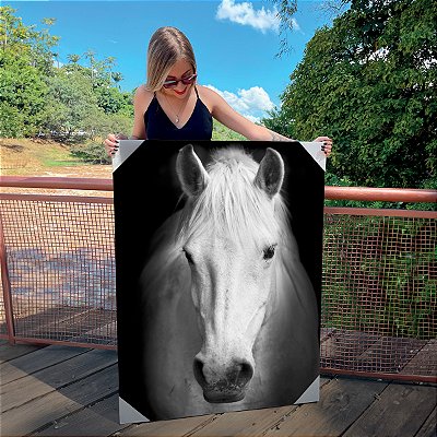 Quadro Decorativo Canvas Animal Cavalo Preto e Branco Vertical