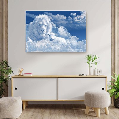 Quadro Decorativo Canvas Composição Abstrata de Imagem de Leão em uma Nuvem Horizontal