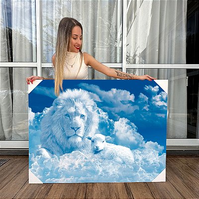 Quadro Decorativo Canvas Composição Abstrata de Imagem de Leão em uma Nuvem Horizontal