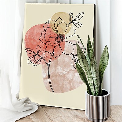 Quadro Decorativo Canvas Composição Abstrata de Flores e folhas com Cores Vertical