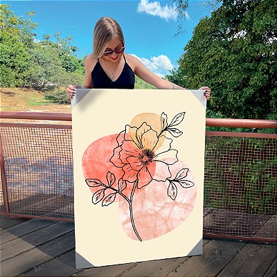 Quadro Decorativo Canvas Composição Abstrata de Flores e folhas com Cores Vertical