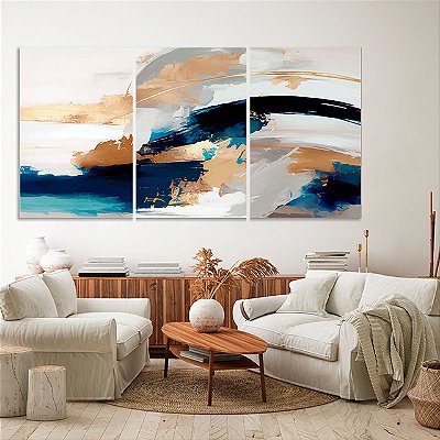 Quadros Decorativos Trio em Canvas Pintura A Óleo Abstrata Três Cores