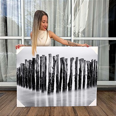 Quadro Decorativo Canvas Paisagem Parede De Troncos No Oceano Horizontal
