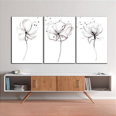 Quadros Decorativos Trio em Canvas Flores De Netuno Traços Finos