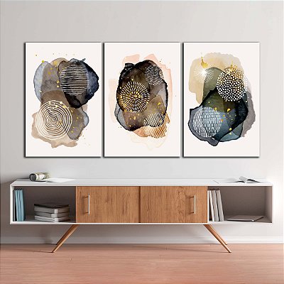 Quadros Decorativos Trio em Canvas Arte Abstrata Manchas Orgânicas