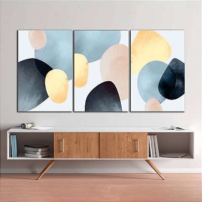 Quadros Decorativos Trio em Canvas Arte Abstrata Formas Orgânicas Tom Pastel