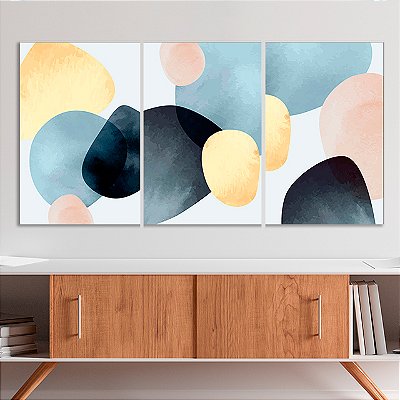 Quadros Decorativos Trio em Canvas Arte Abstrata Formas Orgânicas Tom Pastel