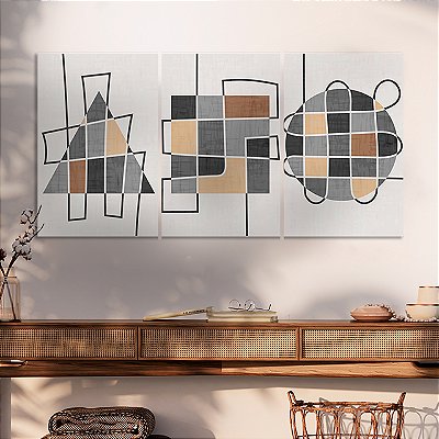 Quadros Decorativos em Canvas Arte Abstrata Formas Geométricas Encaixadas