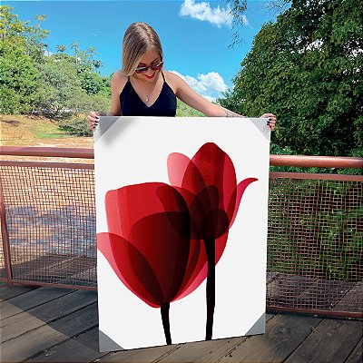 Quadro Decorativo Canvas Floral com Flores Tulipas Vermelhas Minimalistas II Vertical