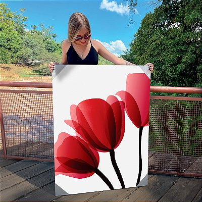 Quadro Decorativo Canvas Floral com Flores Tulipas Vermelhas Minimalistas I Vertical