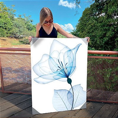 Quadro Decorativo Canvas Floral Flor Azul Minimalistas em Raio X Vertical