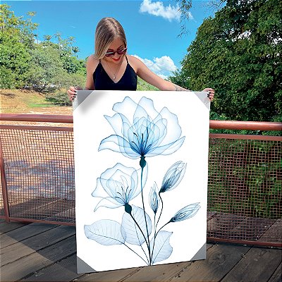 Quadros Decorativo Canvas Floral Flores Azuis em Raio X Vertical