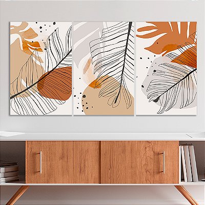 Quadro Decorativo Canvas Trio Costela de Adão Minimalista Abstrata
