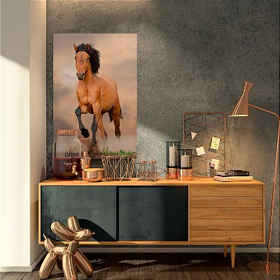 Quadro Decorativo Canvas Cavalo Marrom Cavalgando Vertical