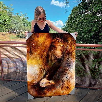 Quadro Decorativo Canvas Cósmico Águia e Cavalo Abstrato Vertical
