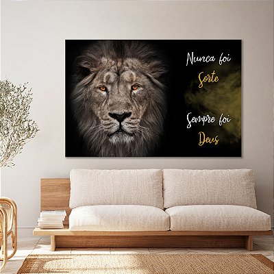 Quadro Decorativo Canvas Leão Colorido Nunca Foi Sorte Sempre Foi Deus Horizontal