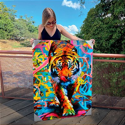 Quadro Decorativo Canvas Tigre Abstrato Colorido Vertical