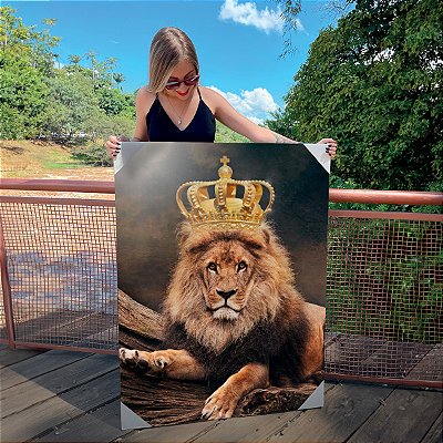 Quadro Decorativo Canvas Leão com Coroa Vertical