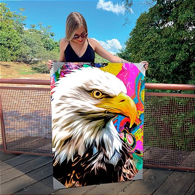Quadro Decorativo Canvas Animais Águia Colorida Abstrata Vertical