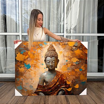 Quadro Decorativo Canvas Religioso Buda Meditando Fundo Abstrato Horizontal