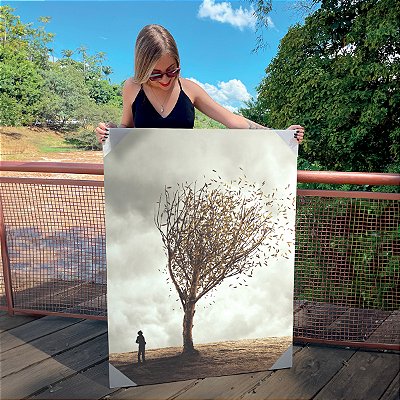 Quadro Decorativo Canvas Paisagem Outono com Árvore Seca balançando ao vento Vertical